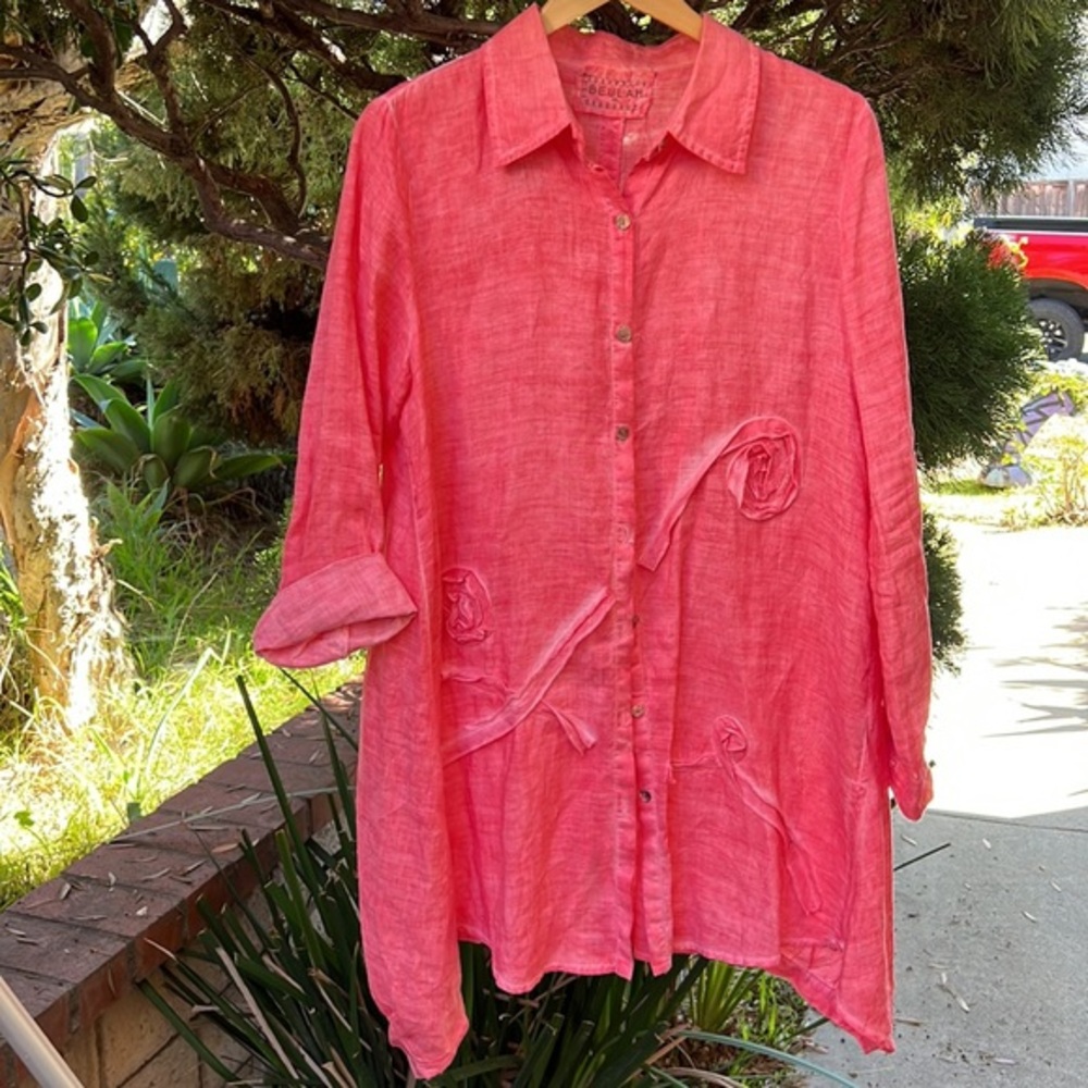 Beulah 100% ramie corral pink size M dress/coverup/tunic
